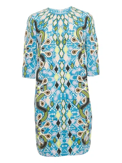 Pre-owned Peter Pilotto Geometric-print Mini Dress In Blue