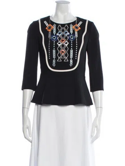 Pre-owned Peter Pilotto Graphic Print Crew Neck Top In Black