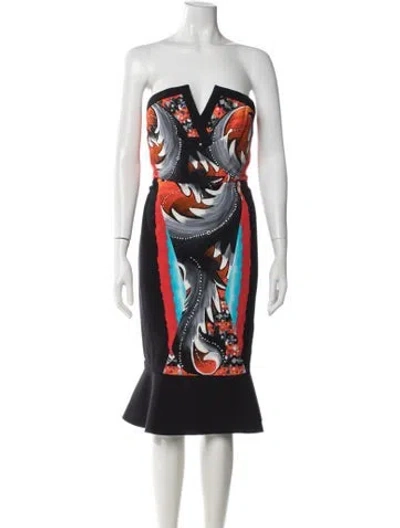 Pre-owned Peter Pilotto Graphic Print Knee-length Dress In Black/orange/white