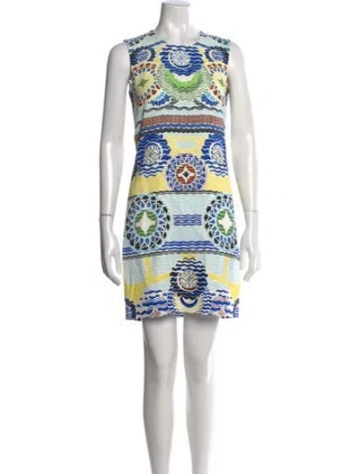 Pre-owned Peter Pilotto Graphic Print Mini Dress In Blue/yellow