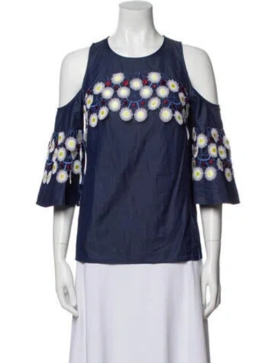 Pre-owned Peter Pilotto Lace Pattern Crew Neck Blouse In Blue