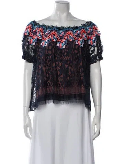 Pre-owned Peter Pilotto Lace Pattern Off-the-shoulder Top In Blue