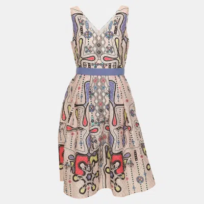Pre-owned Peter Pilotto Light Pink Printed 3d Waffle Textured Nylon Blend Belted Circle Dress M In Multi