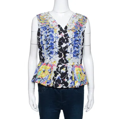 Pre-owned Peter Pilotto Multicolor Printed Silk Jacquard Peplum Detail Sleeveless Top M