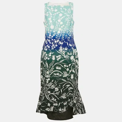 Pre-owned Peter Pilotto Multicolor Stencil Floral Print Sleeveless Midi Dress L