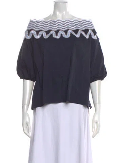 Pre-owned Peter Pilotto Off-the-shoulder Short Sleeve Blouse In Blue