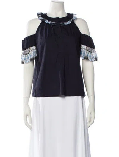 Pre-owned Peter Pilotto Off-the-shoulder Short Sleeve Blouse In Blue