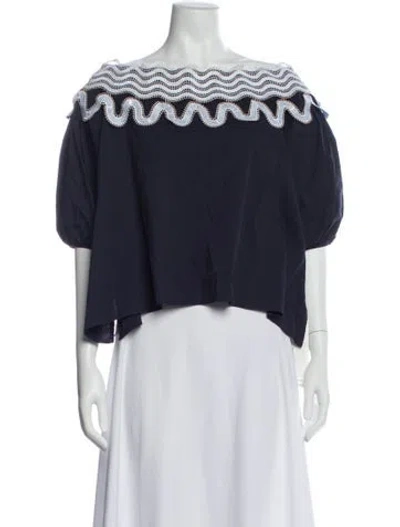 Pre-owned Peter Pilotto Off-the-shoulder Short Sleeve Blouse In Blue