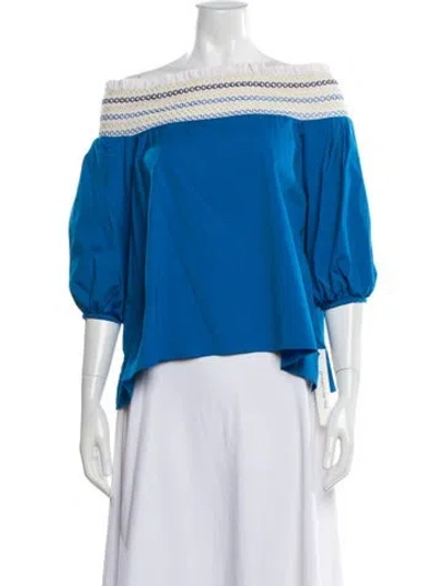 Pre-owned Peter Pilotto Off-the-shoulder Three-quarter Sleeve Blouse In Blue