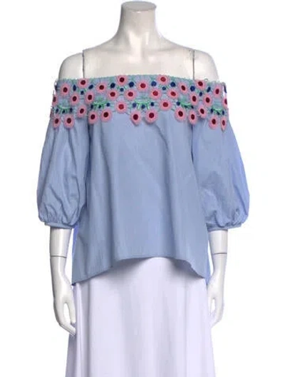 Pre-owned Peter Pilotto Off-the-shoulder Three-quarter Sleeve Blouse In Blue