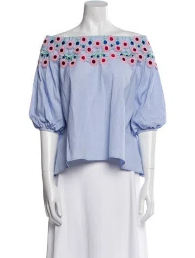 Pre-owned Peter Pilotto Off-the-shoulder Three-quarter Sleeve Crop Top In Blue