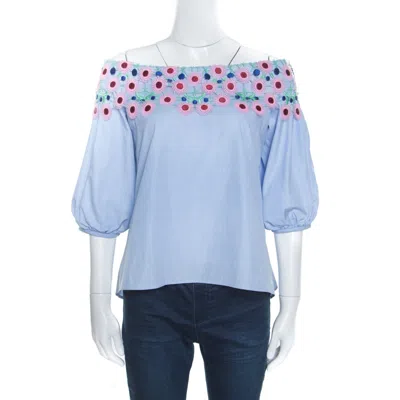 Peter Pilotto Pallas Sky Blue Guipure Lace Trim Off Shoulder Top