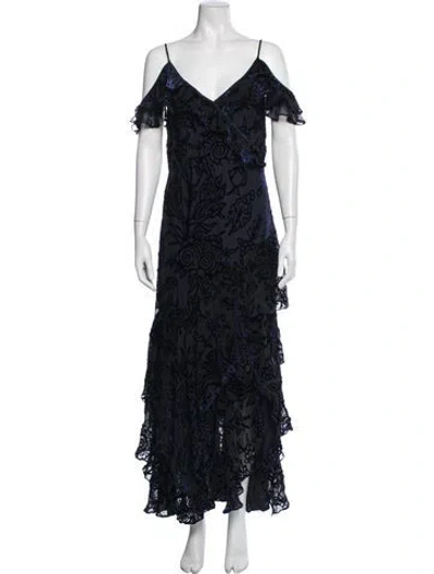 Pre-owned Peter Pilotto Patterned Long Dress In Black/blue
