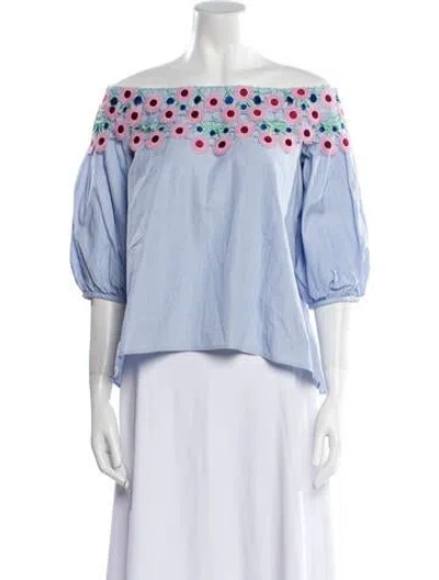 Pre-owned Peter Pilotto Patterned Off-the-shoulder Crop Top In Blue