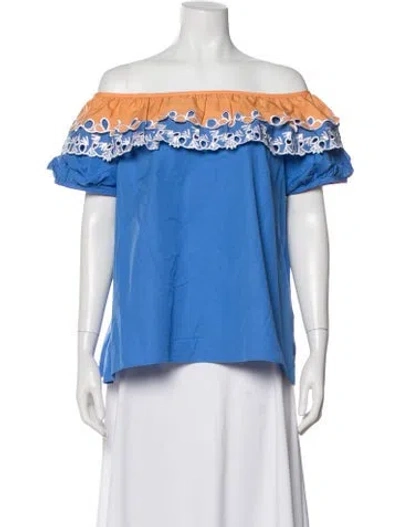 Pre-owned Peter Pilotto Patterned Off-the-shoulder Top In Blue