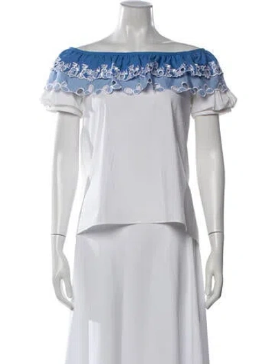 Pre-owned Peter Pilotto Patterned Off-the-shoulder Top In White