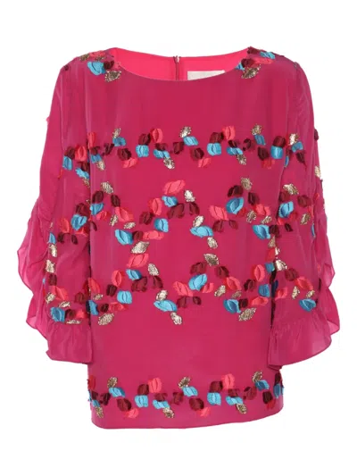 Pre-owned Peter Pilotto Embroidered Peplum Top In Pink