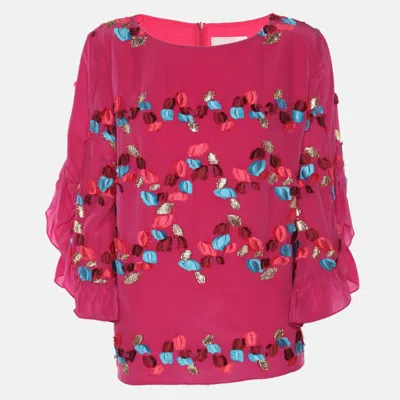 Peter Pilotto Pink Embroidered Crepe Peplum Tops