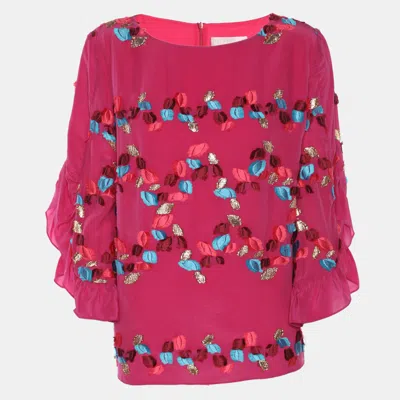 Pre-owned Peter Pilotto Pink Embroidered Crepe Peplum Tops L