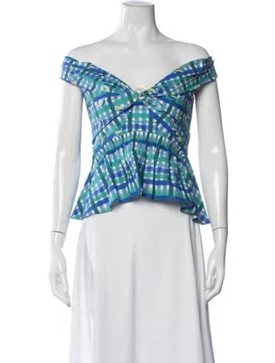 Pre-owned Peter Pilotto Plaid Print Off-the-shoulder Top In Pink