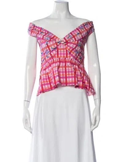 Pre-owned Peter Pilotto Plaid Print Off-the-shoulder Top In Pink