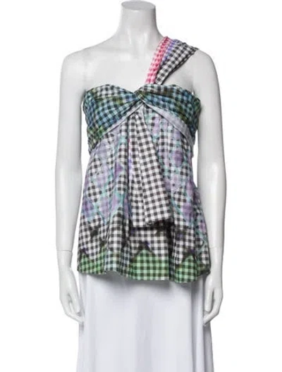 Pre-owned Peter Pilotto Plaid Print One-shoulder Top In Green