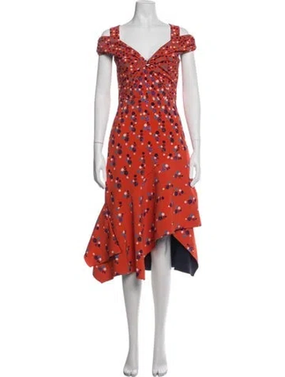 Pre-owned Peter Pilotto Polka Dot Print Midi Length Dress In Red