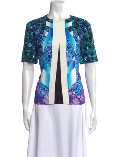 Pre-owned Peter Pilotto Printed Crew Neck Blouse In Blue