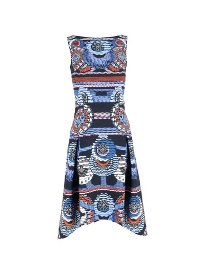 Pre-owned Peter Pilotto Printed Flared Midi Dress In Blue