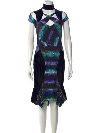 Pre-owned Peter Pilotto Printed Midi Length Dress In Black/blue