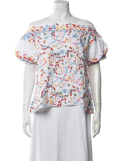 Pre-owned Peter Pilotto Printed Off-the-shoulder Blouse In White