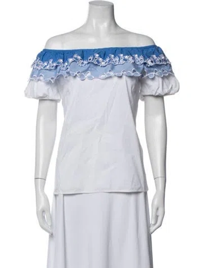 Pre-owned Peter Pilotto Printed Off-the-shoulder Top In White