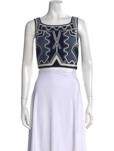 Pre-owned Peter Pilotto Printed Square Neckline Crop Top In Blue
