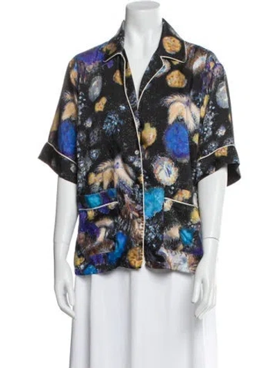 Pre-owned Peter Pilotto Printed V-neck Button-up Top In White