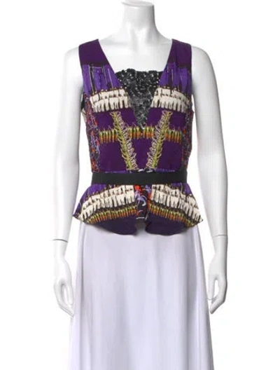 Pre-owned Peter Pilotto Printed V-neck Top W/ Tags In Purple