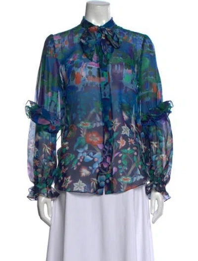 Pre-owned Peter Pilotto Silk Floral Print Blouse In Blue