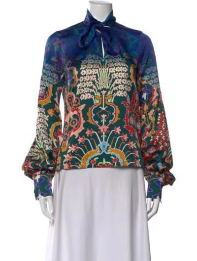 Pre-owned Peter Pilotto Silk Floral Print Blouse In Blue