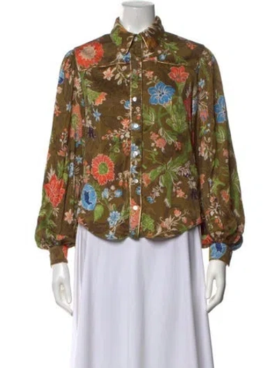 Pre-owned Peter Pilotto Silk Floral Print Top In Brown