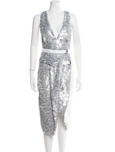 Pre-owned Peter Pilotto Silk Midi Length Dress In Silver/white