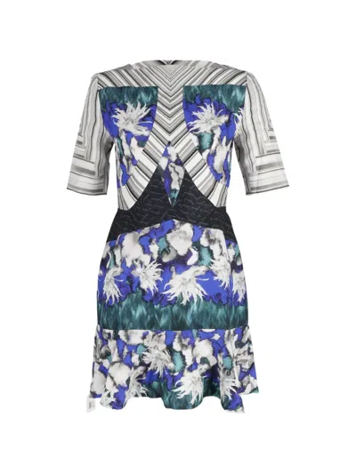 Pre-owned Peter Pilotto Silk Printed Panelled Dress In Blue