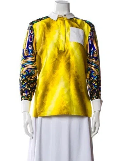 Pre-owned Peter Pilotto Silk Printed Polo In Yellow