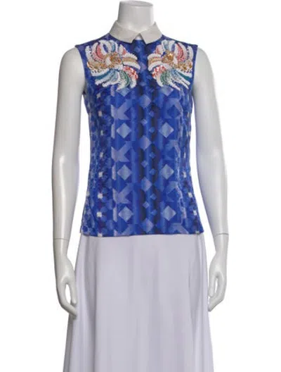 Pre-owned Peter Pilotto Silk Printed Top In Blue