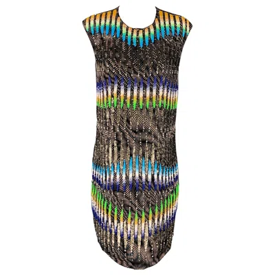 Pre-owned Peter Pilotto Size 6 Multi-color Sequined Beaded Silk Shift Dress In Black