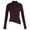 Peter Pilotto Striped High Neck Top In Burgundy Wool In Red