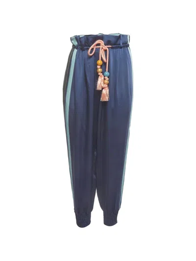 Pre-owned Peter Pilotto Striped Tassel-belt Trousers In Blue