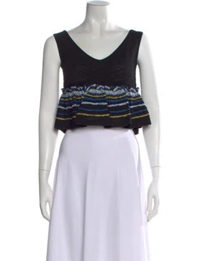 Pre-owned Peter Pilotto Striped V-neck Crop Top In Black