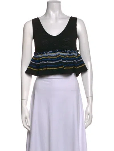 Pre-owned Peter Pilotto Striped V-neck Crop Top In Black