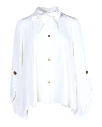 Peter Pilotto Tie-neck Button-up Shirt In Cream Silk In White