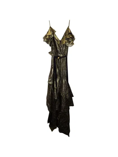 Pre-owned Peter Pilotto V-neck Ruffled Dress In Gold