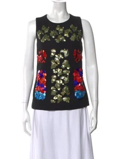 Pre-owned Peter Pilotto Virgin Wool Graphic Print Top In Black